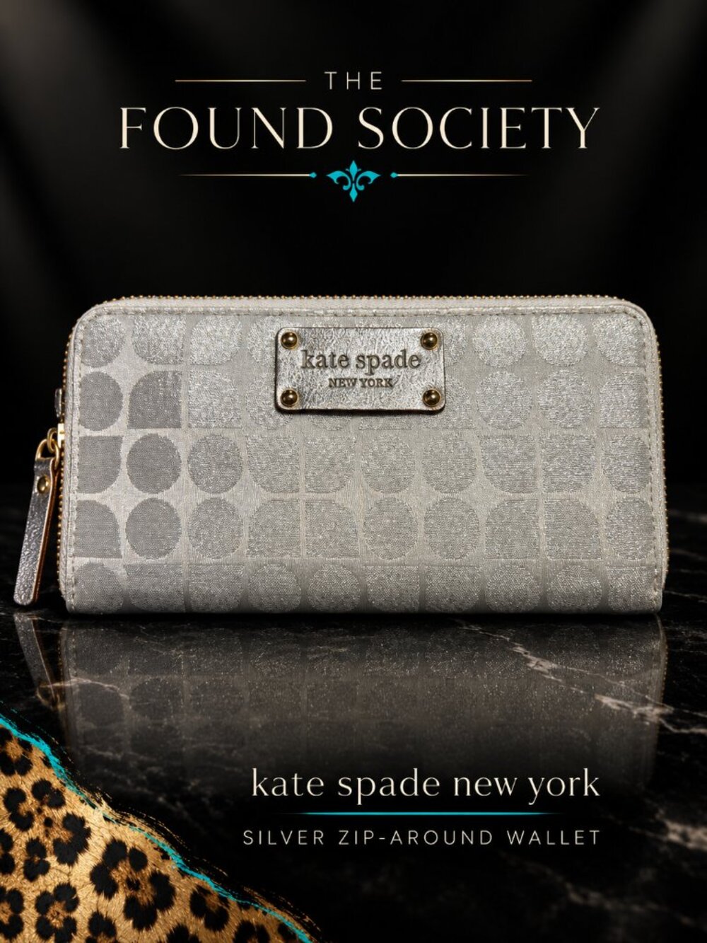 Kate Spade Neda Thompson Street Noel Silver Metallic Zip Wallet NWOT